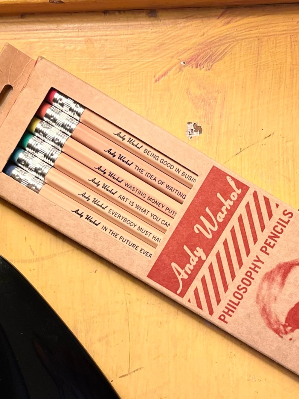 Andy Warhol Philosophy Pencils - Natural Wood with Rainbow Erasers - 8 Count